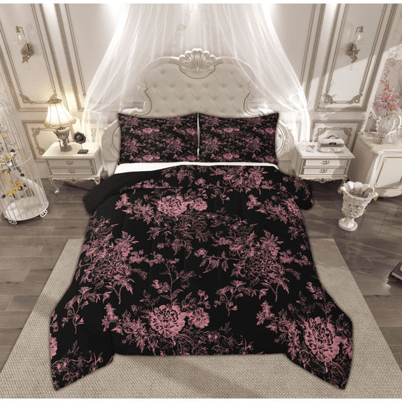 Feelyou Rustic Farmhouse Floral Full Size Comforter Sets, Retro French Style Bedding Comforter Set, Romantic Garden Flower Reversible Bedding Sets, Microfiber Bedroom Decor, 3 Pieces
