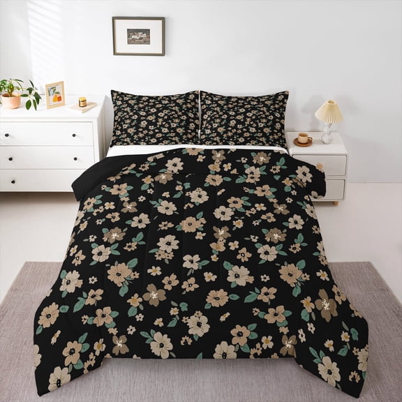 Feelyou Rustic Farmhouse Floral Queen Comforter Set, Retro French Style Bedding Sets, Romantic Garden Flower Reversible Bedding Comforter Set, Microfiber Bedroom Decor, 3 Pieces