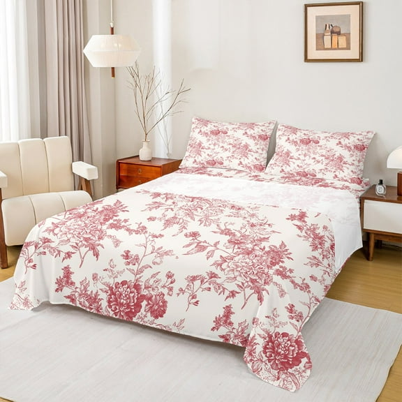 Feelyou Rustic Farmhouse Floral Twin Sheet Sets, Retro French Style Twin Fitted Sheet, Romantic Garden Flower Flat Sheet, Luxury Bedroom Decor, 3 Pieces