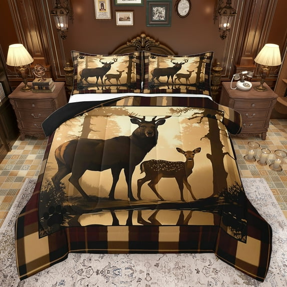 Feelyou Rustic Farmhouse Moose Bedding Comforter Set, Deer Elk Wildlife Twin Comforter Sets, Woodland Animal Hunting Reversible Bedding Set, Ultra Soft Bedroom Decor, 2 Pieces
