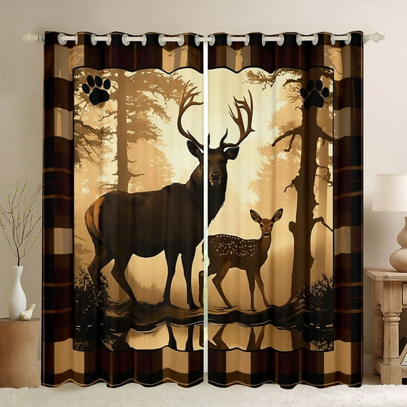 Feelyou Rustic Farmhouse Moose Curtains Pack of 2 (42x84 Each), Deer Elk Wildlife Curtains Blackout, Woodland Animal Hunting Bedroom Curtains, Black Out Curtains Decor