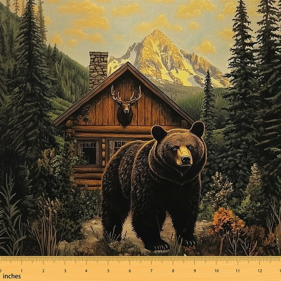 Feelyou Rustic Farmhouse Teens Fabric by the Yard 2 Yards, Wildlife Bear Sewing Fabric, Vintage Countryside Home Decor Fabric by the Yard, Lightweight Room Decor