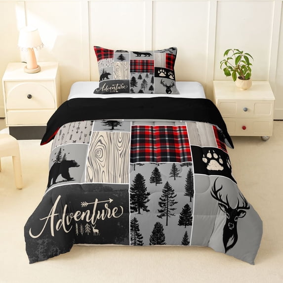Feelyou Rustic Farmhouse Twin Comforter Sets, Retro Plaid Bedding Set, 2pcs
