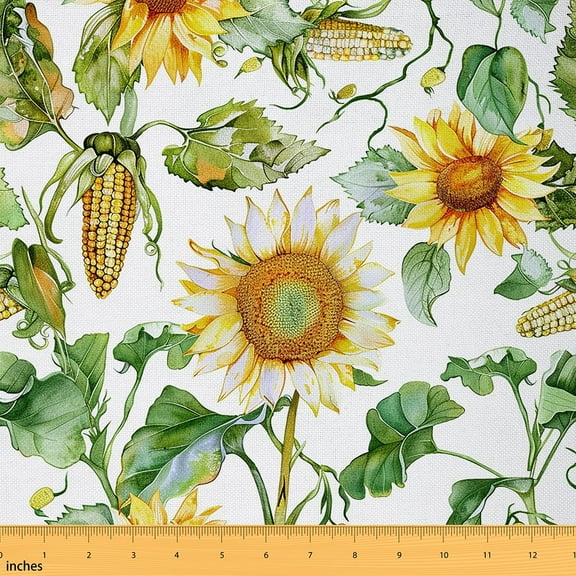 Feelyou Rustic Floral Fabric by the Yard 2 Yards for Teens, Orange Sunflower Home Decor Fabric by the Yard, Autumn Botanical Sewing Fabric, Luxury Bedroom Decor