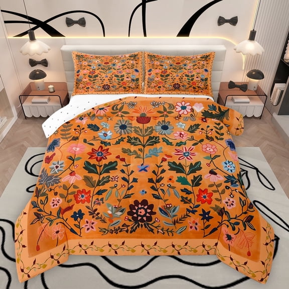 Feelyou Rustic Flower Floral Bedding Comforter Set, Bohemian Mandala Twin Comforter Sets, Vintage Western Fashion Reversible Bedding Set, Breathable Home Decor, 2pcs