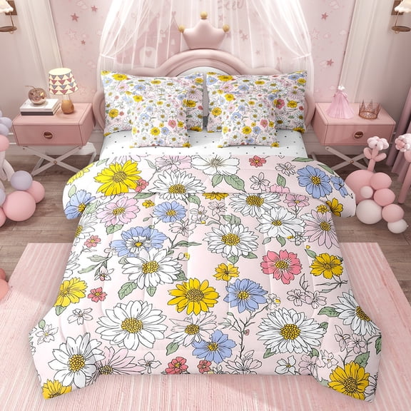 Feelyou Rustic Groovy Flower Twin Bedding Sets 7pcs, Mandala Floral Bedding Comforter Set