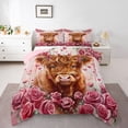 thumbnail image 1 of Feelyou Rustic Highland Bull Queen Comforter Set, Romantic Pink Rose Bedding Set, 3pcs, 1 of 8