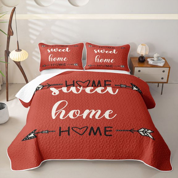 Feelyou Rustic Home Sweet Bed Spread Queen for Adults Men Women, Arrow Quote Queen Coverlet Set, Red, 3pcs
