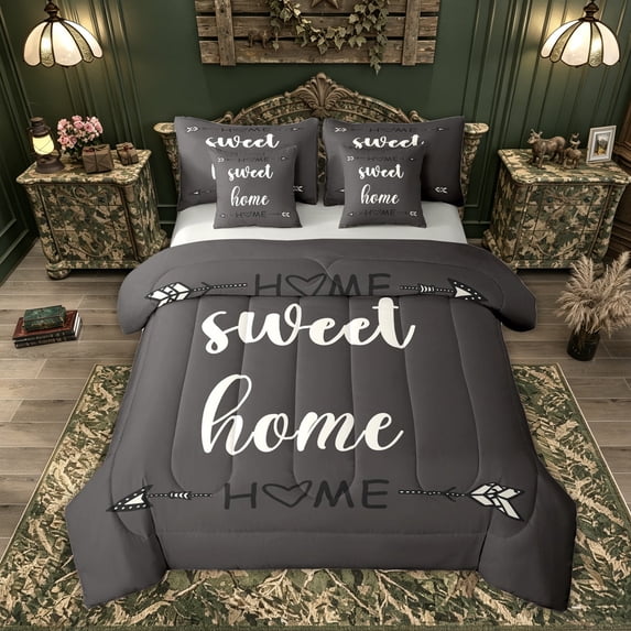 Feelyou Rustic Home Sweet Bedding Comforter Set for Adults Men Women, Arrow Quote Full Bedding Set, Dark Gray, Grey Reversible, 7pcs