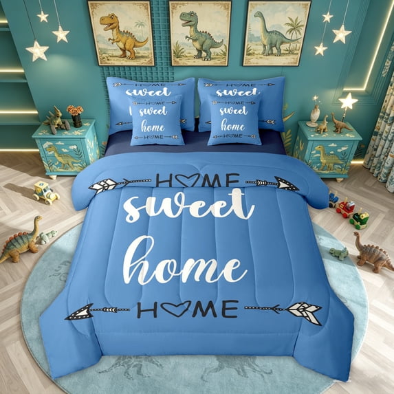 Feelyou Rustic Home Sweet Bedding Comforter Set for Adults Men Women, Arrow Quote Full Bedding Set, Sky Blue, Blue Reversible, 7pcs
