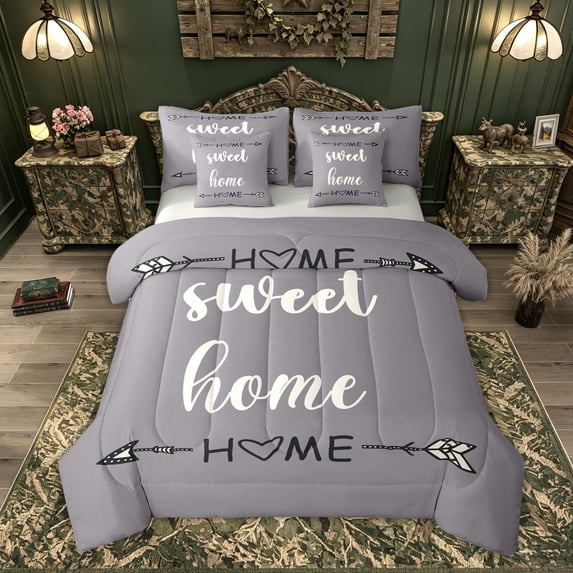 Feelyou Rustic Home Sweet Bedding Comforter Set for Adults Men Women, Arrow Quote King Bedding Sets, Gray, Grey Reversible, 7 Pieces