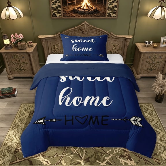 Feelyou Rustic Home Sweet Twin Comforter Sets for Adults Men Women, Arrow Quote Bedding Set, Navy Blue, Blue Reversible, 2-Piece