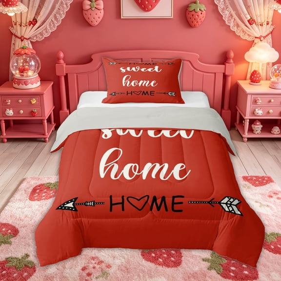 Feelyou Rustic Home Sweet Twin Comforter Sets for Adults Men Women, Arrow Quote Bedding Set, Red, Grey Reversible, 2pcs