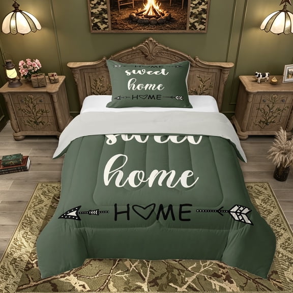 Feelyou Rustic Home Sweet Twin Comforter Sets for Adults Men Women, Arrow Quote Bedding Set, Sage Green, Grey Reversible, 2-Piece