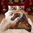thumbnail image 1 of Feelyou Rustic Horse Teens Queen Comforter Set, Orange Fall Leaves Plant Bedding Sets, Kawaii Farm Animal Theme Reversible Bedding Comforter Set, Breathable Home Decor, 3-Piece, 1 of 8