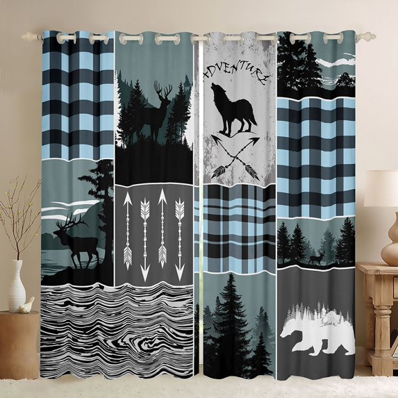 Feelyou Rustic Hunting Black Out Curtains, Blue Buffalo Curtains Pack of 2 (42x63 Each)