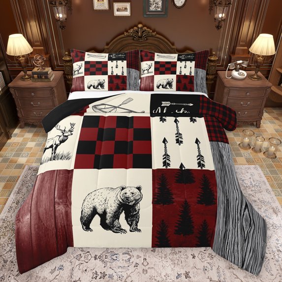 Feelyou Rustic Hunting Deer Bedding Comforter Set, Farmhouse Boating Lover Twin Comforter Sets, Western Lodge Cabin Reversible Bedding Set, Microfiber Bedroom Decor, 2pcs