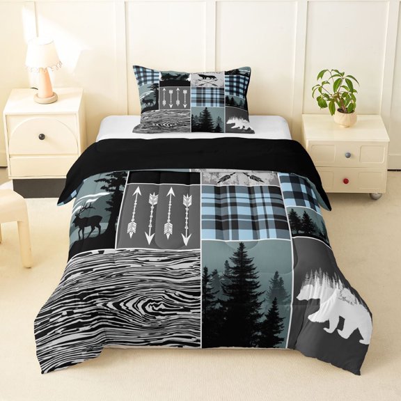 Feelyou Rustic Hunting Twin Comforter Sets, Blue Buffalo Bedding Set, 2pcs
