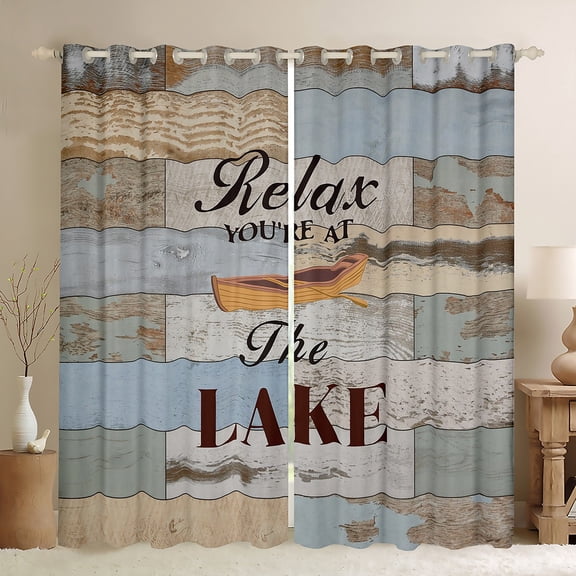 Feelyou Rustic Lake House Black Out Curtains for Kids, Wooden Plank Curtains Pack of 2 (42x63 Each), Farmhouse Lodge Cabin Bedroom Curtains, Blackout Curtains Room Decor
