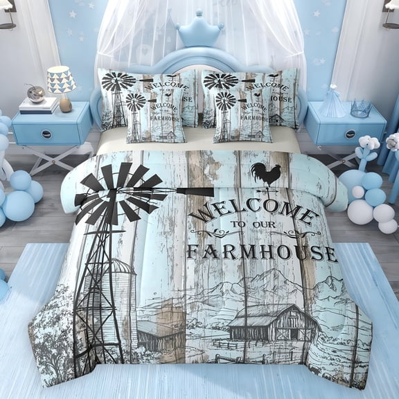 Feelyou Rustic Lake House Twin Bedding Sets 7pcs, Adventure Camping Bedding Comforter Set
