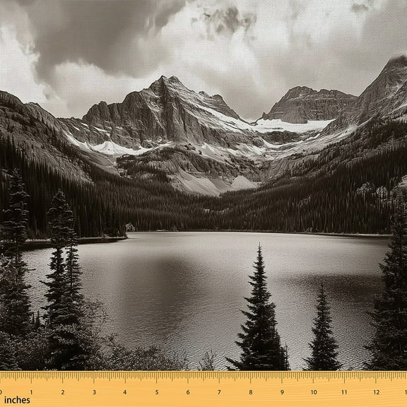 Feelyou Rustic Lake Ocean Sewing Fabric for Kid, Snow Mountain Fabric by the Yard 1 Yard, Countryside Farmhouse Home Decor Fabric by the Yard, Ultra Soft Home Decor