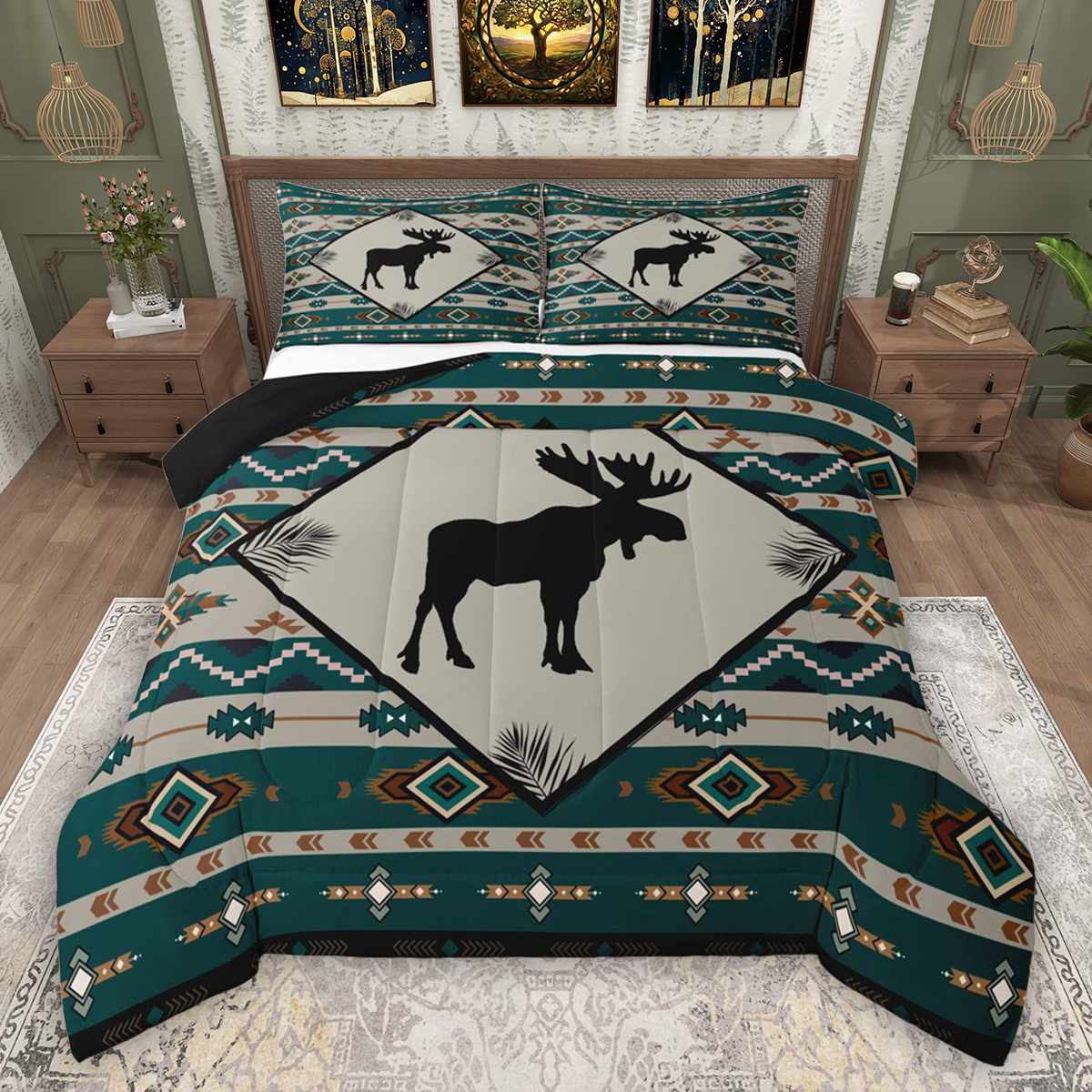 Feelyou Rustic Moose Elk Twin Comforter Sets, Retro Aztec Triangle ...