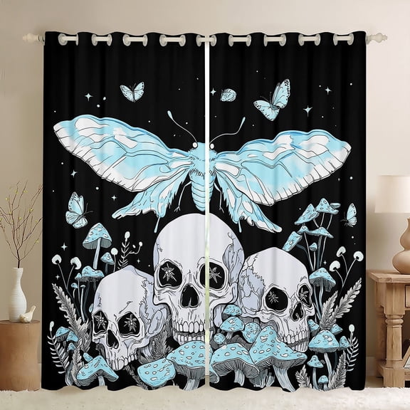 Feelyou Rustic Moth Butterfly Black Out Curtains, Horror Skeleton Curtains Pack of 2 (42x63 Each), Mystic Jungle Mushroom Bedroom Curtains, Curtains and Drapes Home Decor