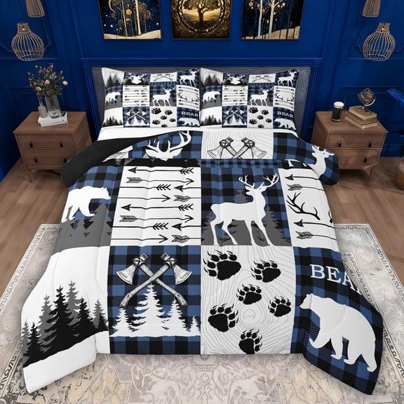 Feelyou Rustic Queen Comforter Set, Deer Bear Wildlife Bedding Comforter Set, 3pcs
