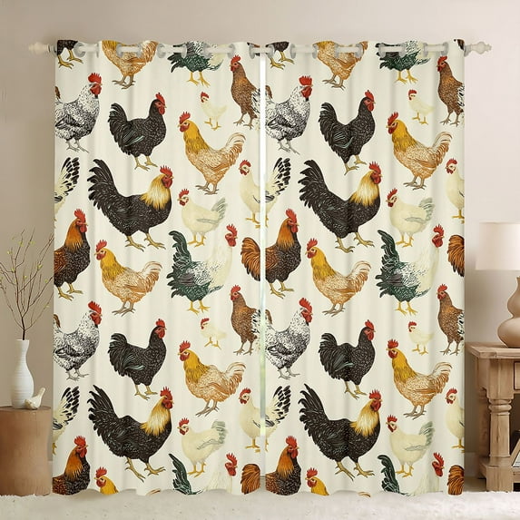 Feelyou Rustic Rooster Curtains Pack of 2 (42x84 Each), Farmhouse Animal Curtains Blackout