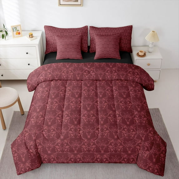 Feelyou Rustic Sheep Skull Twin Bedding Sets 7-Piece, Mandala Damask Bedding Comforter Set