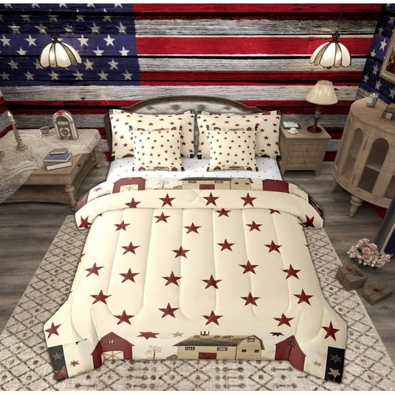 Feelyou Rustic Texas Stars Bedding Comforter Set 7pcs for Teen, Rustic Lodge Cabin Queen Bedding Sets, Vinatge Fashion Queen Sheet Sets, Ultra Soft Home Decor