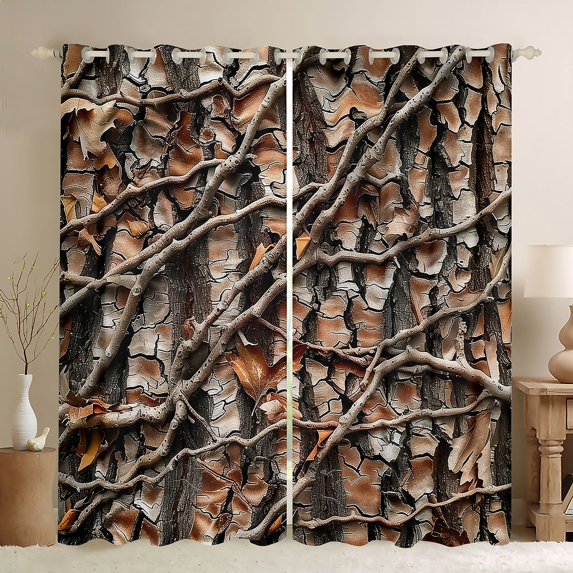 Feelyou Rustic Tree Branches Curtains Pack of 2 (42x84 Each), Leaf Curtains Blackout
