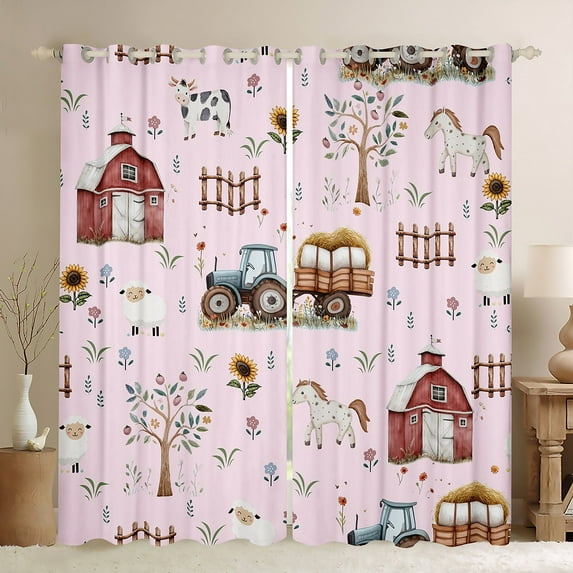 Feelyou Rustic Truck Vehicle Blackout Curtains Set of 2 (52x84 Each), Cartoon Farm Horse Window Curtains, Teens Kids Boys Girls Curtains and Drapes, Curtains and Drapes Room Decor