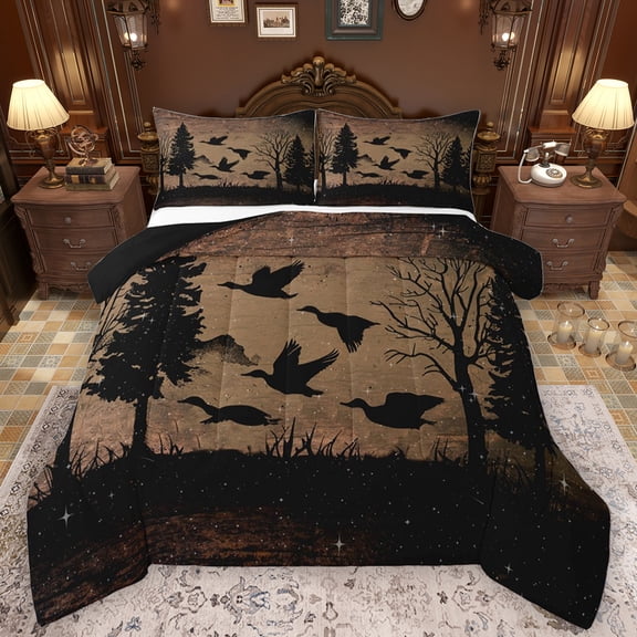 Feelyou Rustic Wildlife Duck Bedding Comforter Set, Hunting and Fishing Twin Comforter Sets, Brown Farmhouse Cabin Reversible Bedding Set, Lightweight Room Decor, 2pcs