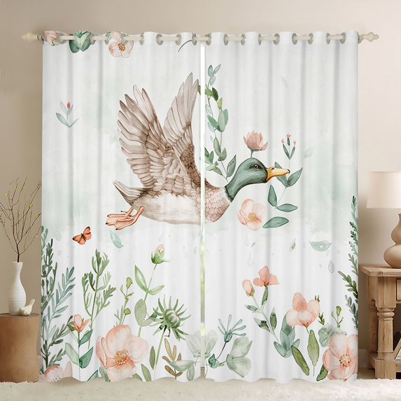 Feelyou Rustic Wildlife Duck Curtains Pack of 2 (42x84 Each), Cartoon Spring Flower Plant Curtains Blackout, Cute Animal Bedroom Curtains, Blackout Curtains Home Decor