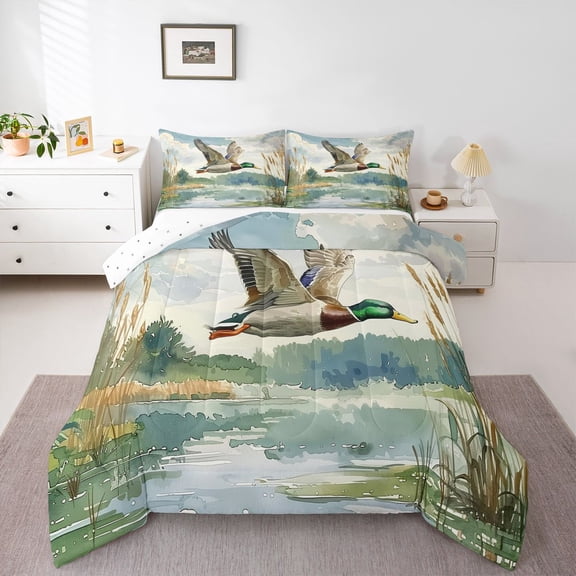 Feelyou Rustic Wildlife Duck Twin Comforter Sets, Nature Scenery Bedding Set, 2-Piece