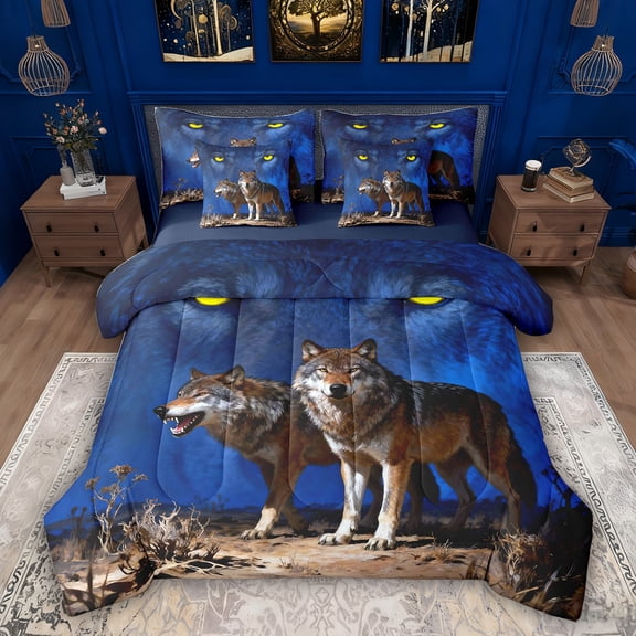 Feelyou Rustic Wolf Teen Twin Bedding Sets 7-Piece, Farmhouse Animal Bedding Comforter Set