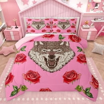 Feelyou Rustic Wolf Wildlife Bedding Comforter Set, Fashion Red Rose Floral Twin Comforter Sets, Teens Kids Boys Girls Reversible Bedding Set, Luxury Bedroom Decor, 2-Piece