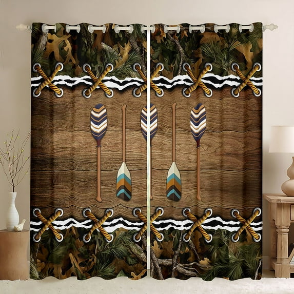 Feelyou Rustic Wooden Paddle Black Out Curtains, Branches Botanical Plant Curtains Pack of 2 (42x63 Each), Teens kids Boys Girls Bedroom Curtains, Curtains and Drapes Decor