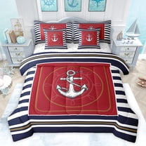 Feelyou Sailboat Anchcor Kids Twin Bedding Sets 7-Piece, Cartoon Rudder Print Bedding Comforter Set, Ocean Marine Theme Sheet Sets, Breathable Home Decor