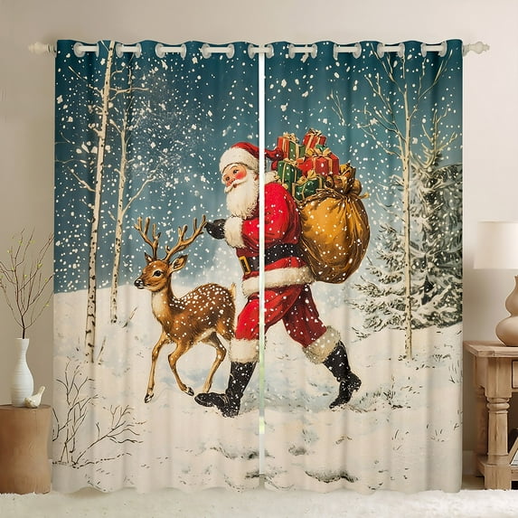 Feelyou Santa Claus Blackout Curtains Set of 2 (52x84 Each) for Teen, Vintage Western Fairy Tale Window Curtains, Merry Christmas Curtains and Drapes, Window Curtains Home Decor