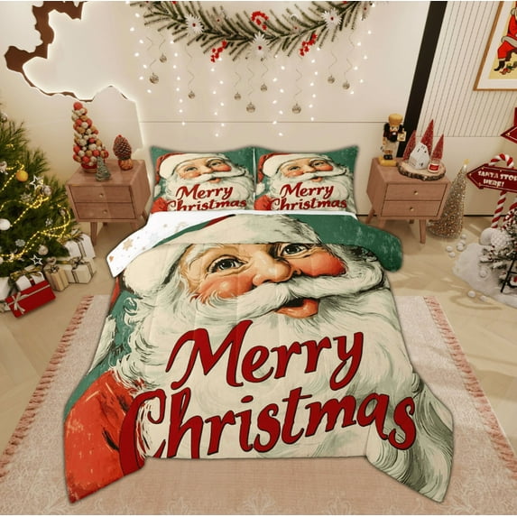 Feelyou Santa Claus King Size Comforter Sets for Teens, Retro Fairy Tale Bedding Comforter Set, Winter Christmas Festival Reversible Bedding Set, Lightweight Room Decor, 3pcs