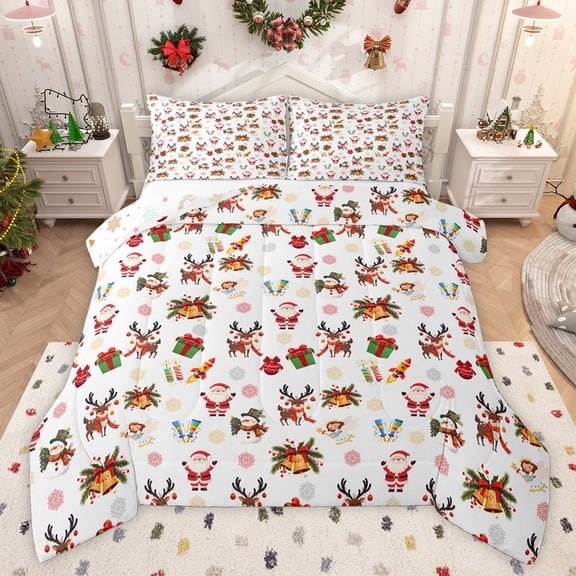 Feelyou Santa Claus Reindeer Twin Comforter Sets, Cartoon Christmas Bedding Set, 2pcs
