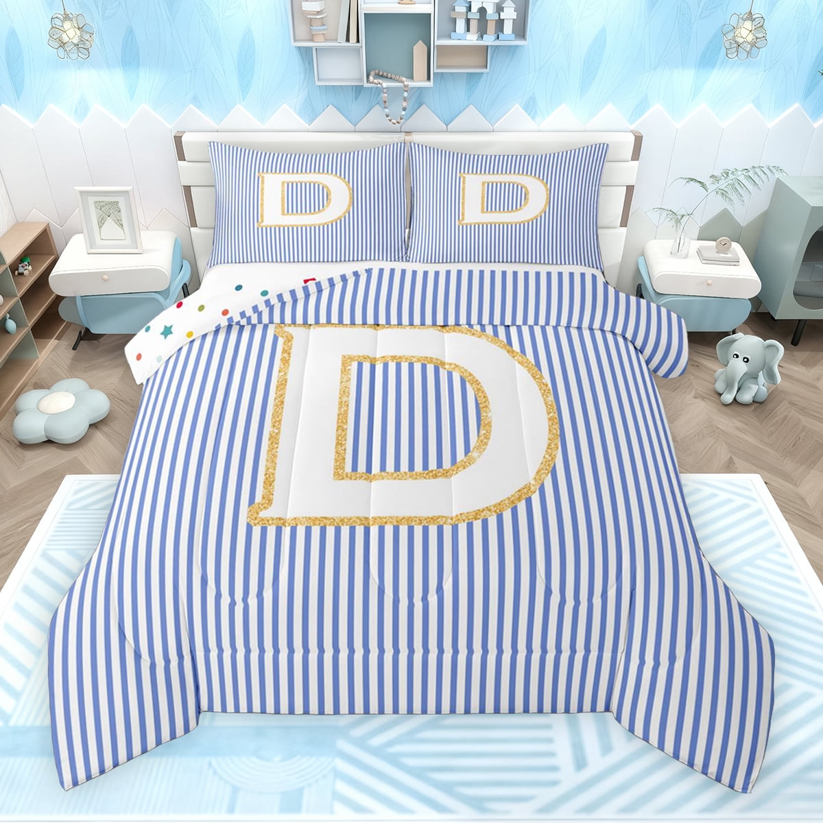 Feelyou Sequin Print Letter Queen Comforter Set for Child, Cartoon ...