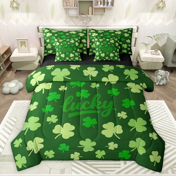 Feelyou Shamrock Bedding Comforter Set 7pcs, Seasonal Spring Holiday King Bedding Sets