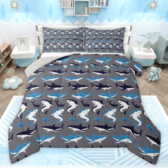 Feelyou Shark Animal Full Size Comforter Sets, Cute Sealife Child Bedding Sets, 3pcs
