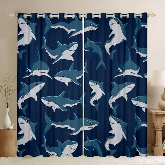 Feelyou Shark Black Out Curtains, Cute Ocean Sealife Curtains Pack of 2 (42x63 Each)