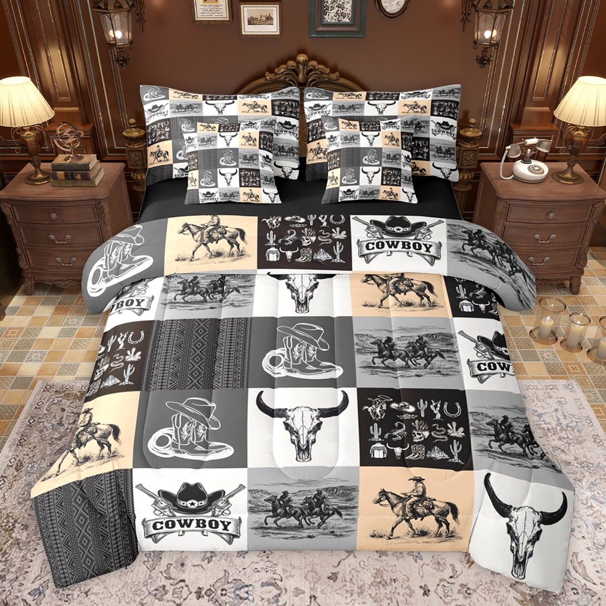 Feelyou Sheep Skeleton Men Twin Bedding Sets 7-Piece, Tribal Cowgirl ...