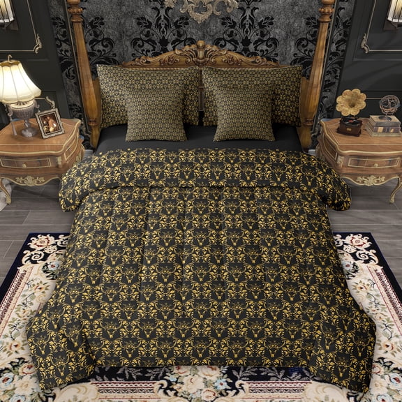 Feelyou Sheep Skeleton Twin Bedding Sets 7pcs, Gold Mandala Damask Bedding Comforter Set