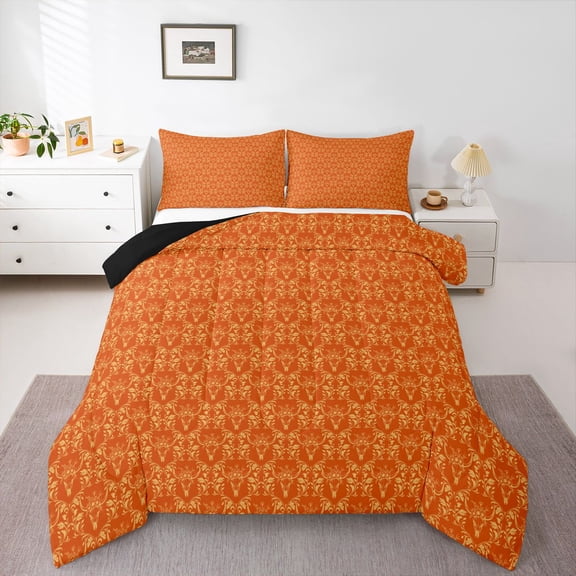 Feelyou Sheep Skull Teen Twin Comforter Sets, Orange Mandala Damask Bedding Set, 2-Piece
